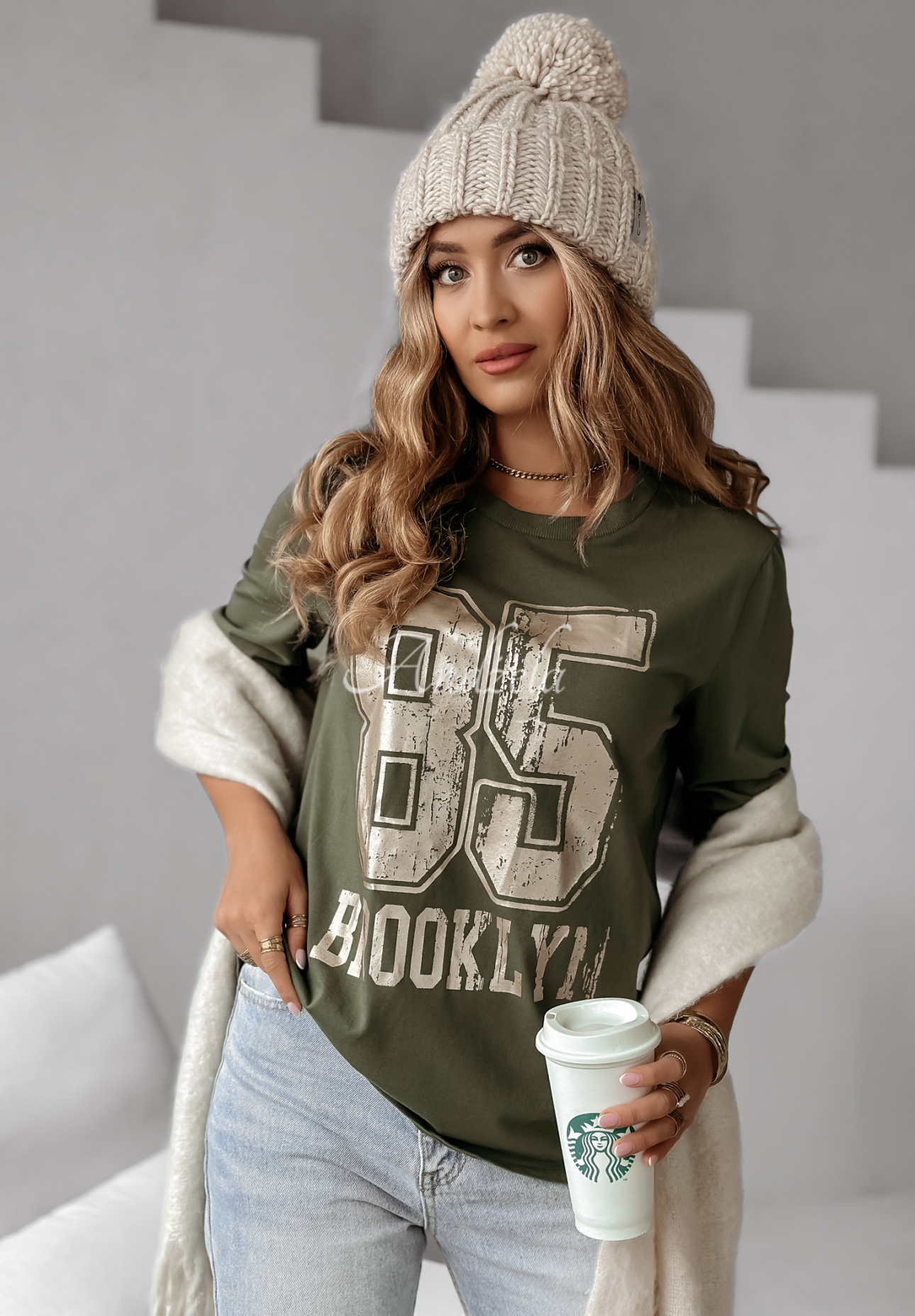 Bluzka z nadrukiem Brooklyn 85 khaki