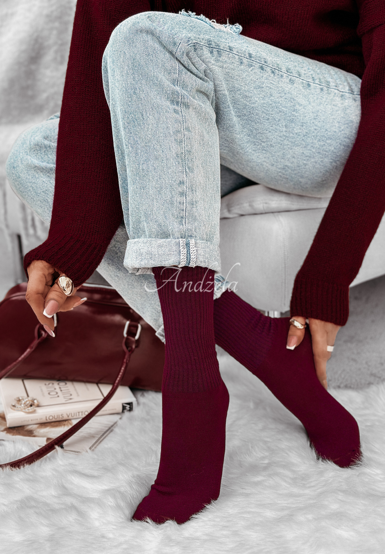 Ribbed Homey Hues burgundy socks