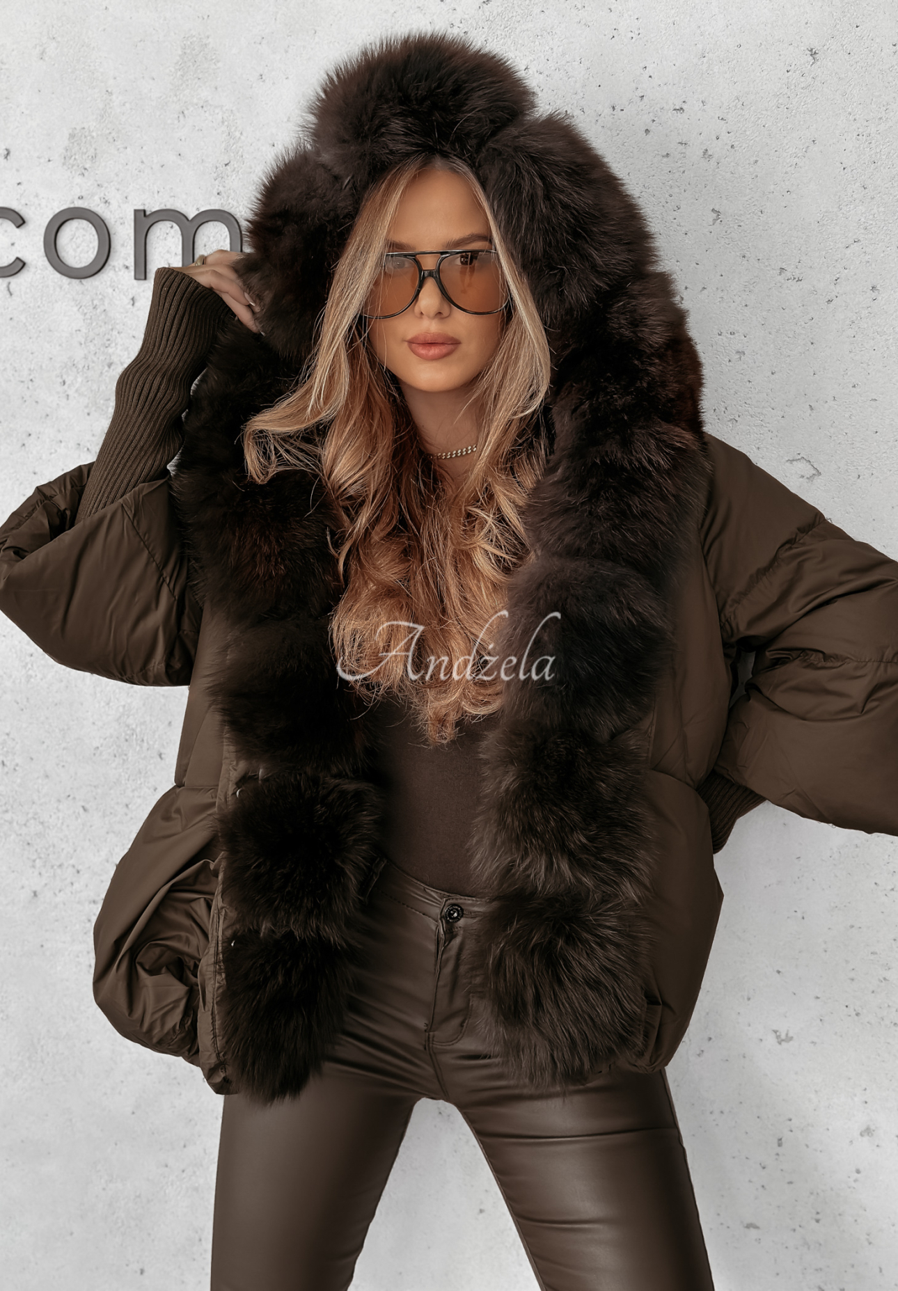 Down jacket with fur Winter Mood chocolate.