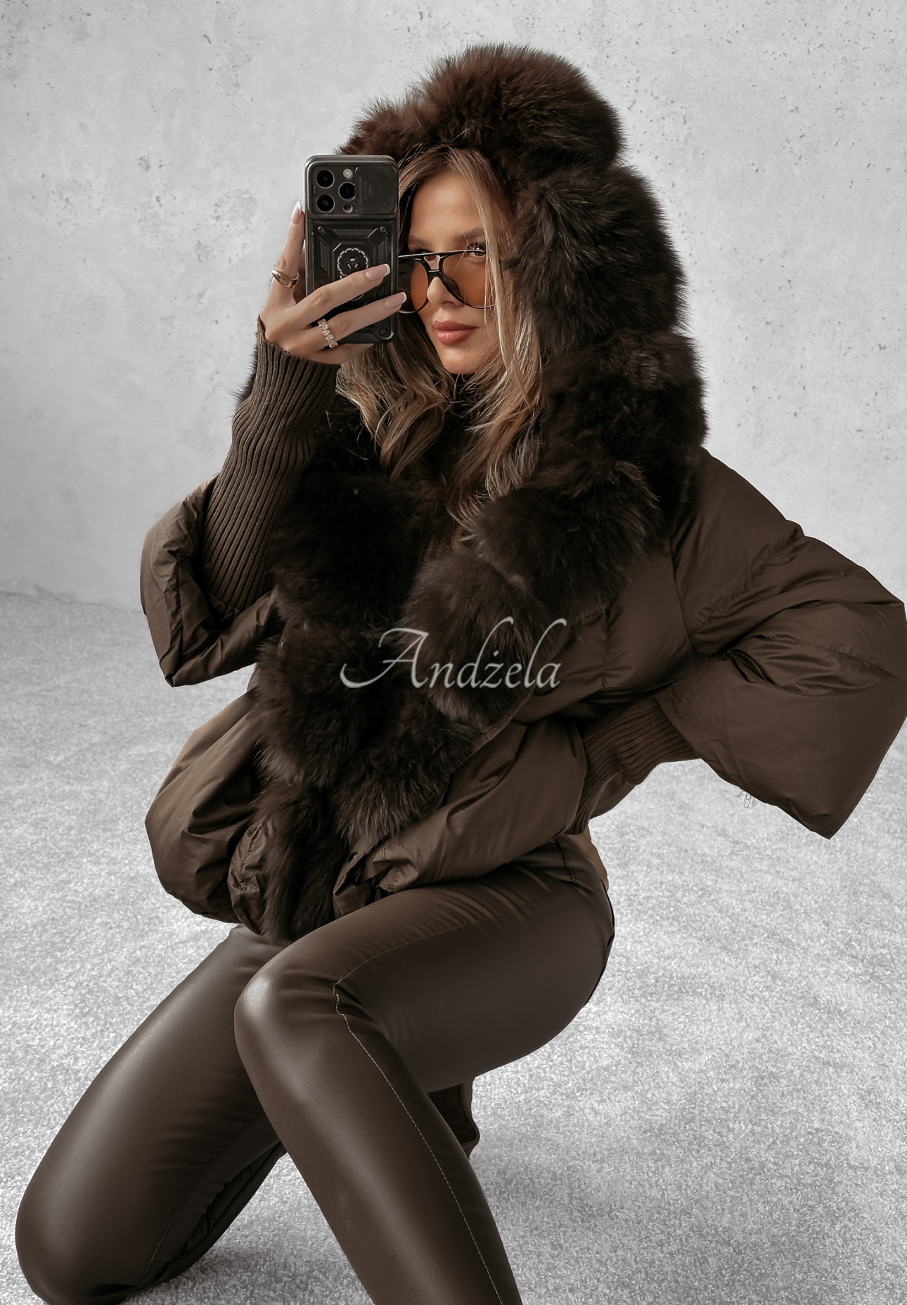 Down jacket with fur Winter Mood chocolate.