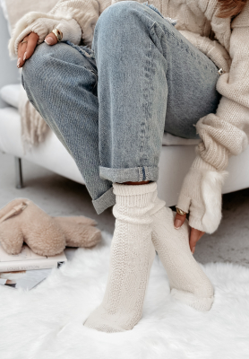 Embellished braided wool socks Himalayan ecru
