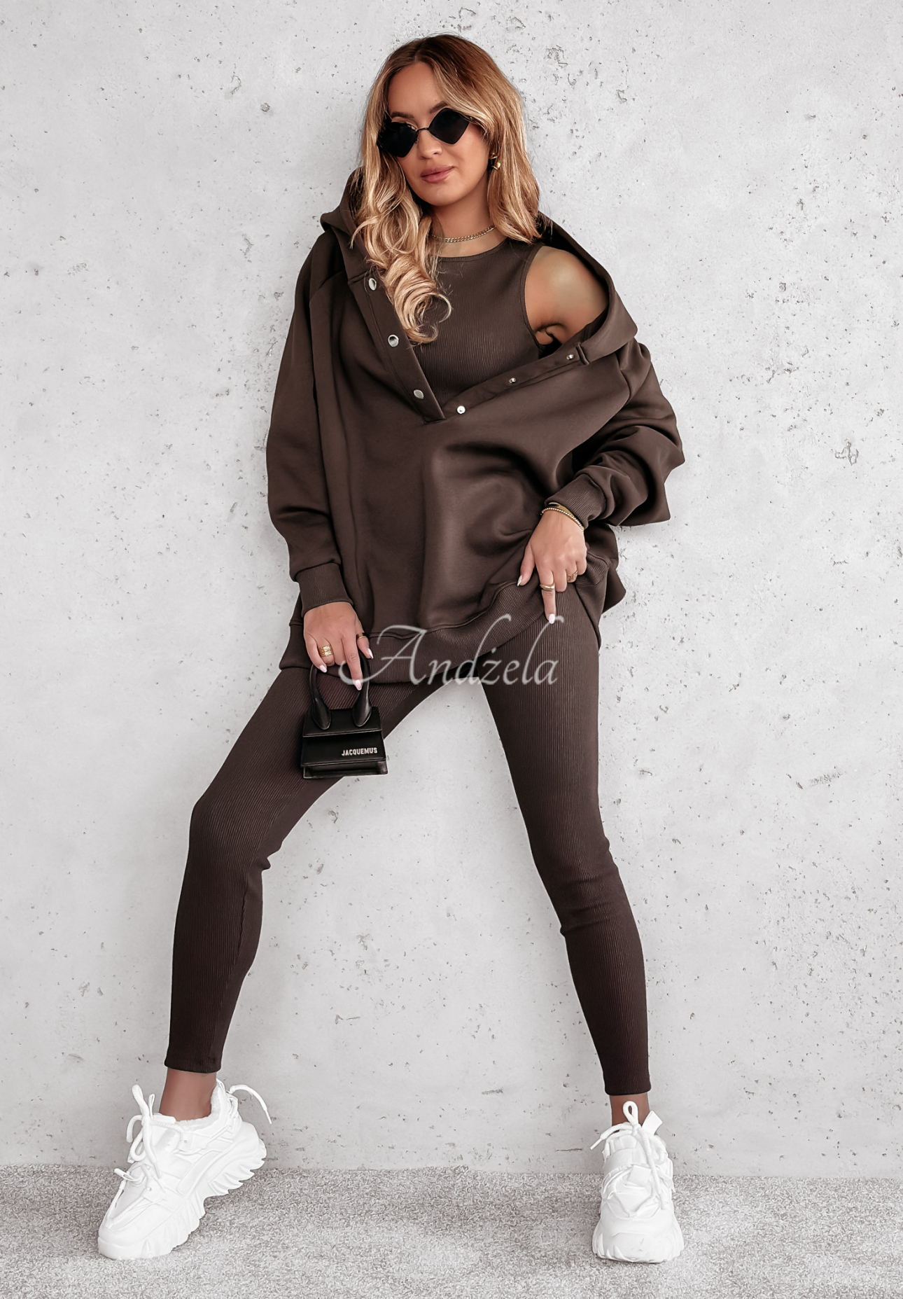 Set of 3in1 leggings, top and sweatshirt Super Fit chocolate