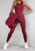 Komplet 3in1 legginsy, top i bluza Super Fit burgundowy