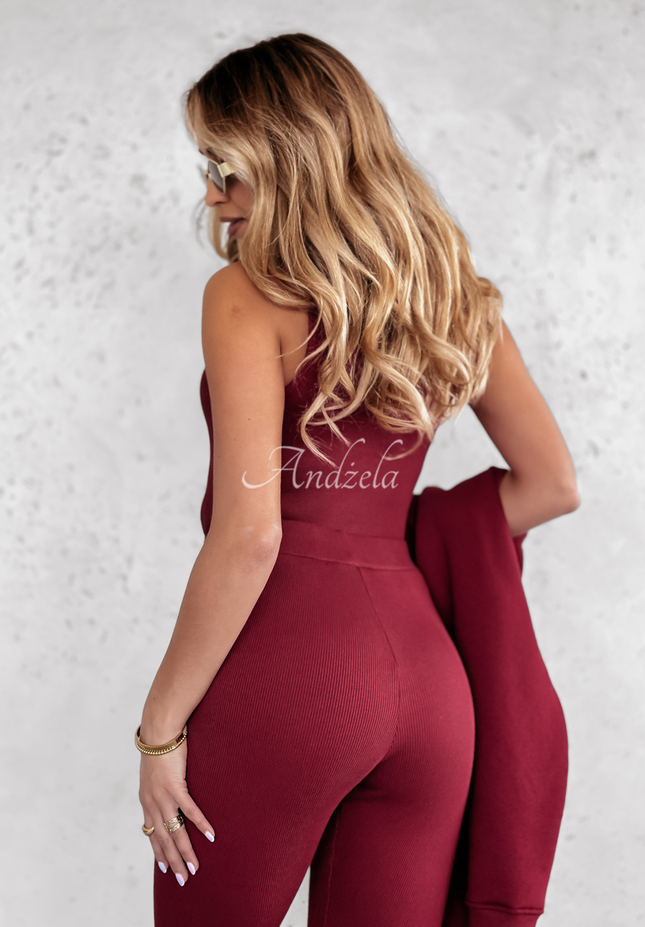 Komplet 3in1 legginsy, top i bluza Super Fit burgundowy