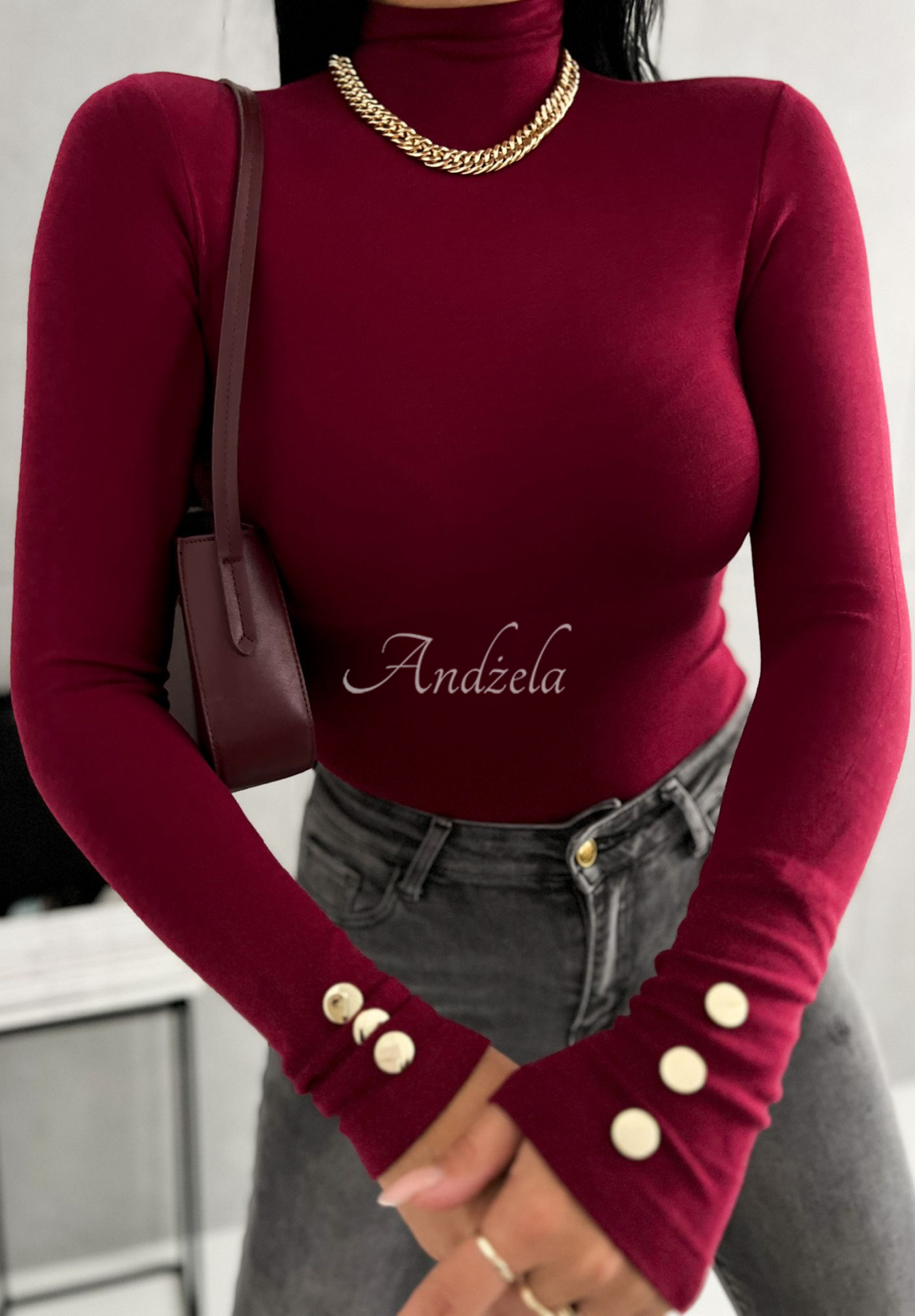 Blouse with half turtleneck and buttons Amarie burgundy