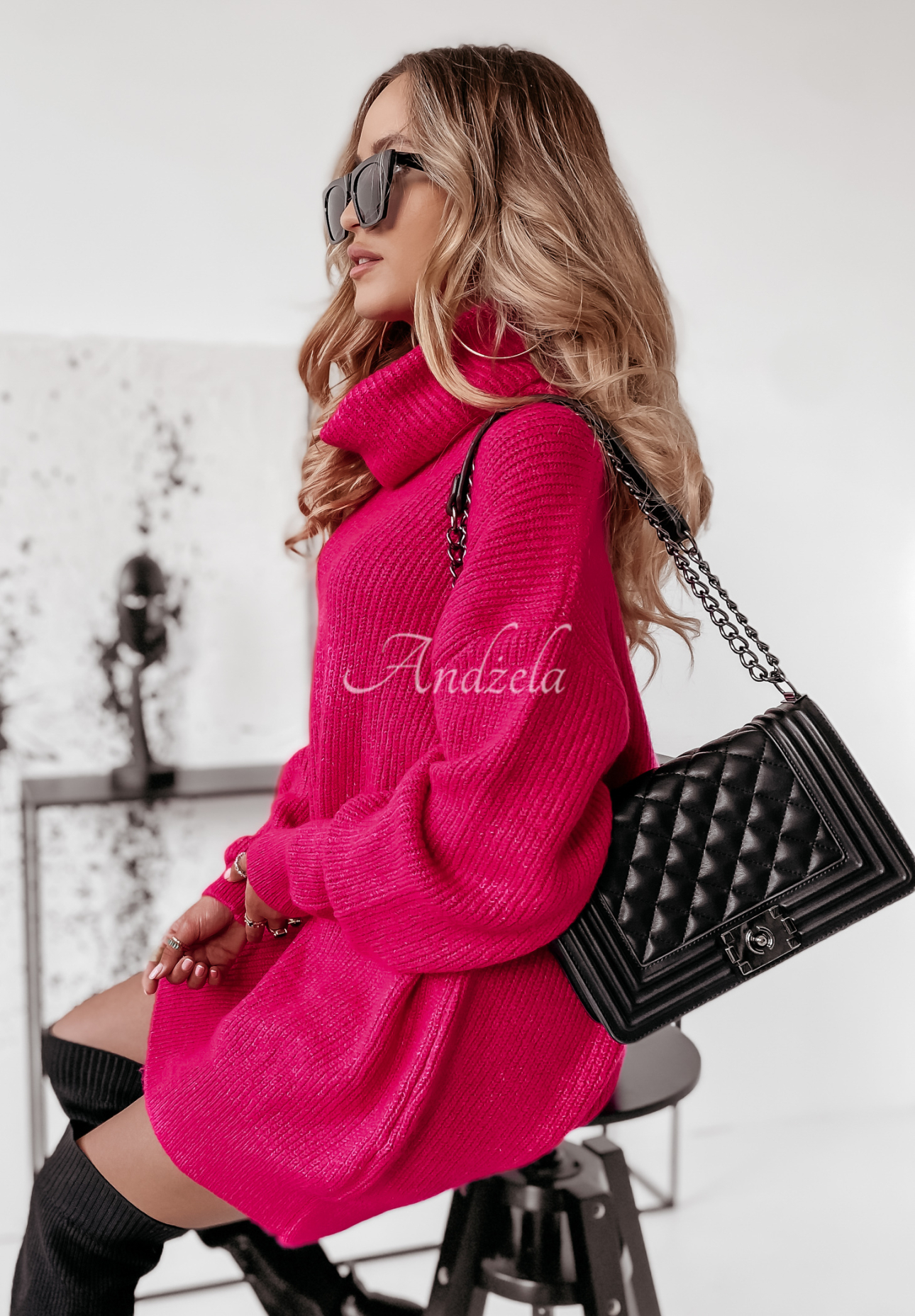 Long turtleneck sweater Delicate fuchsia II