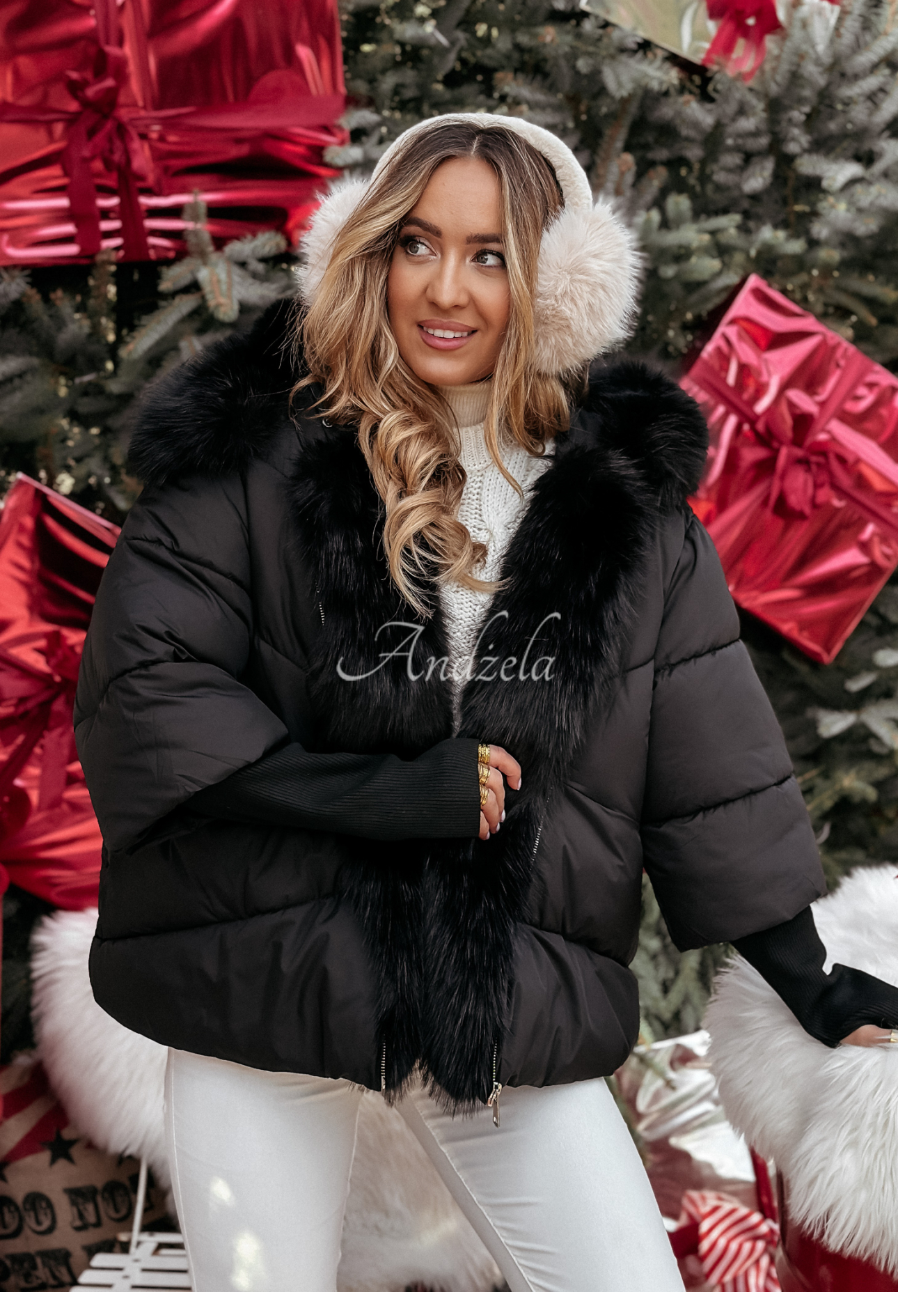 Short quilted jacket with fur Frosty Horizon black