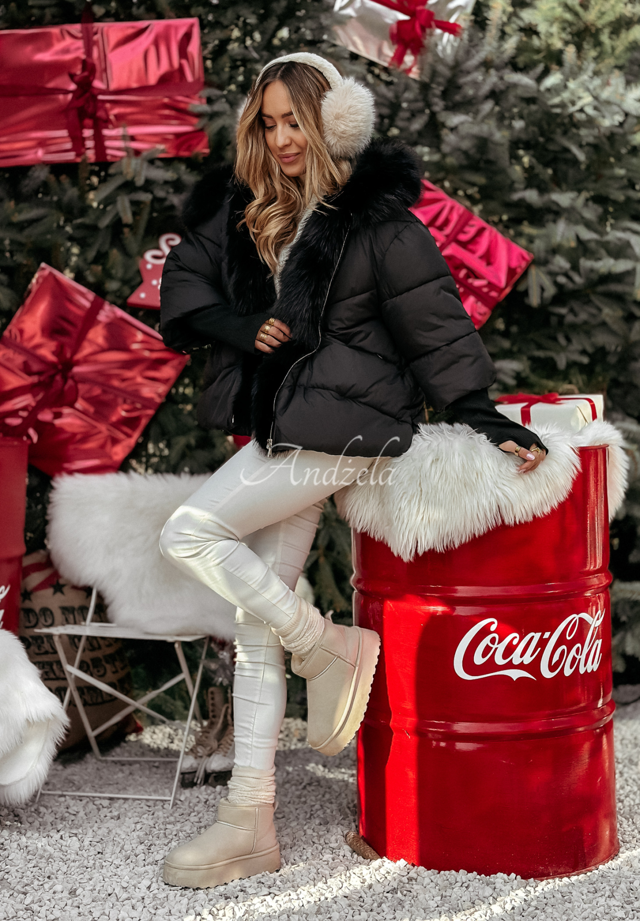 Short quilted jacket with fur Frosty Horizon black