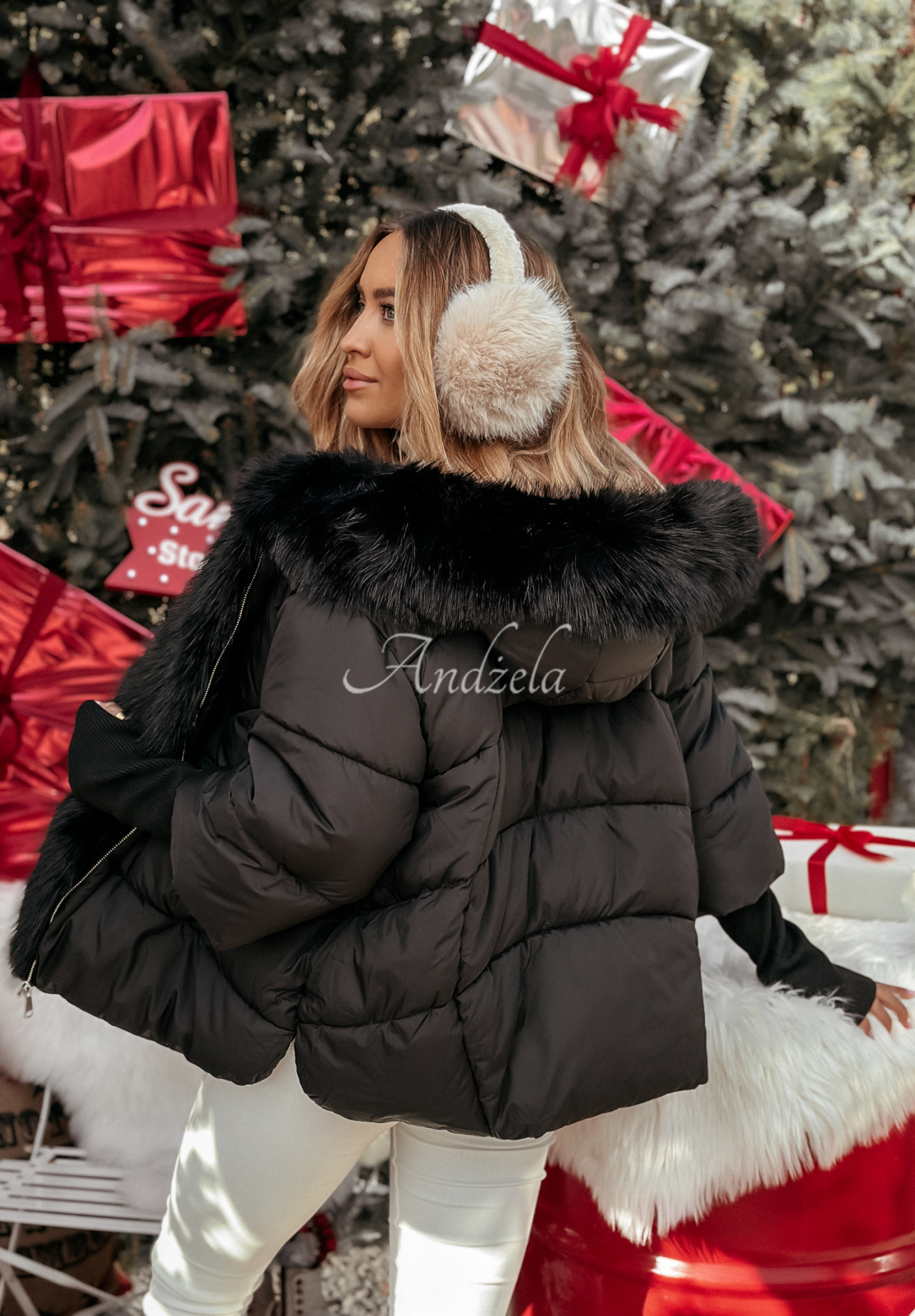Short quilted jacket with fur Frosty Horizon black