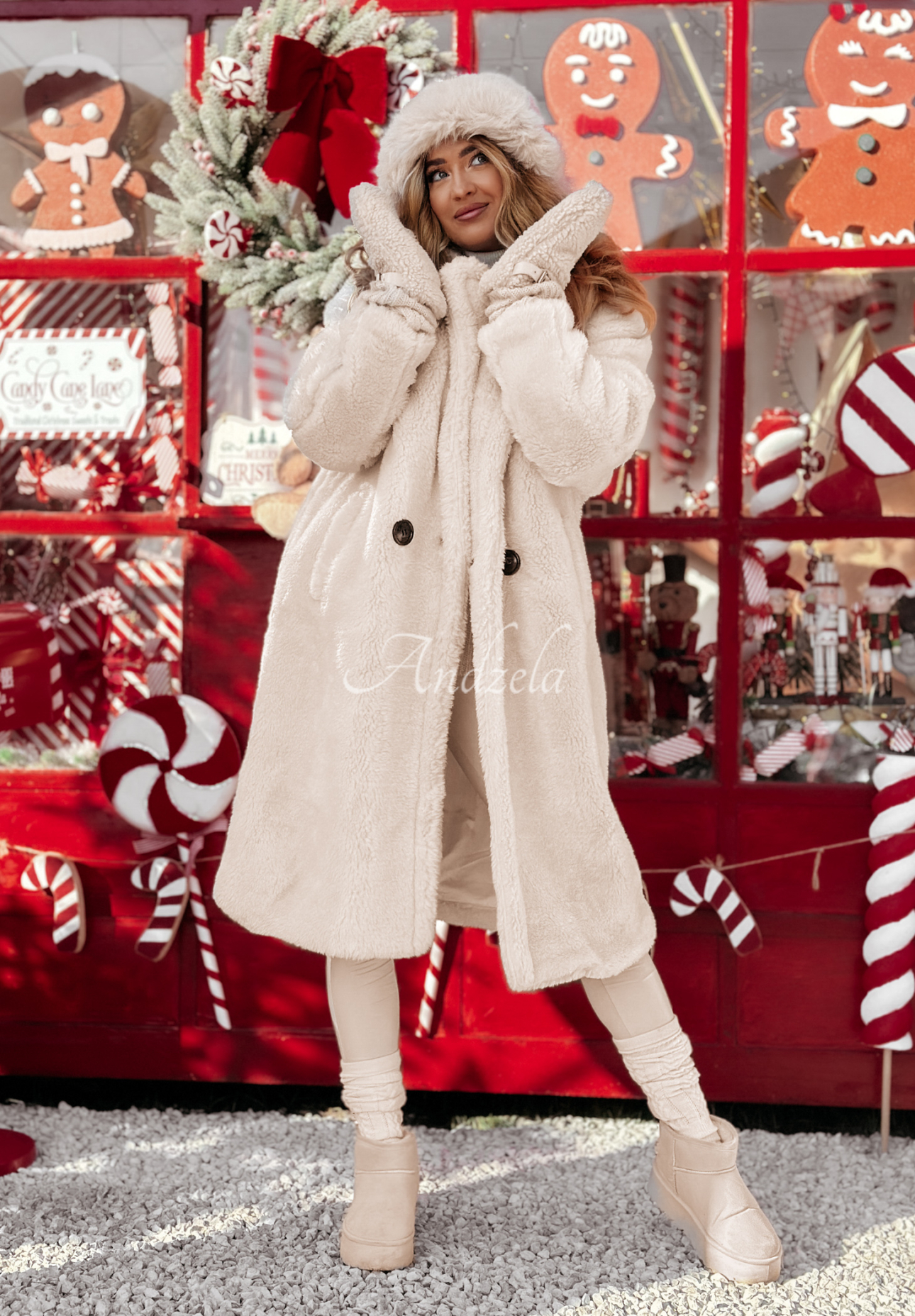 Long sheepskin coat Winter Evenings ecru