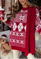 Długi świąteczny sweter we wzory Xmas Rush czerwony