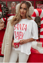 Świąteczny T-shirt z nadrukiem Santa Baby biały