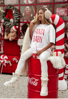 Świąteczny T-shirt z nadrukiem Santa Baby biały