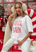 Świąteczny T-shirt z nadrukiem Santa Baby biały