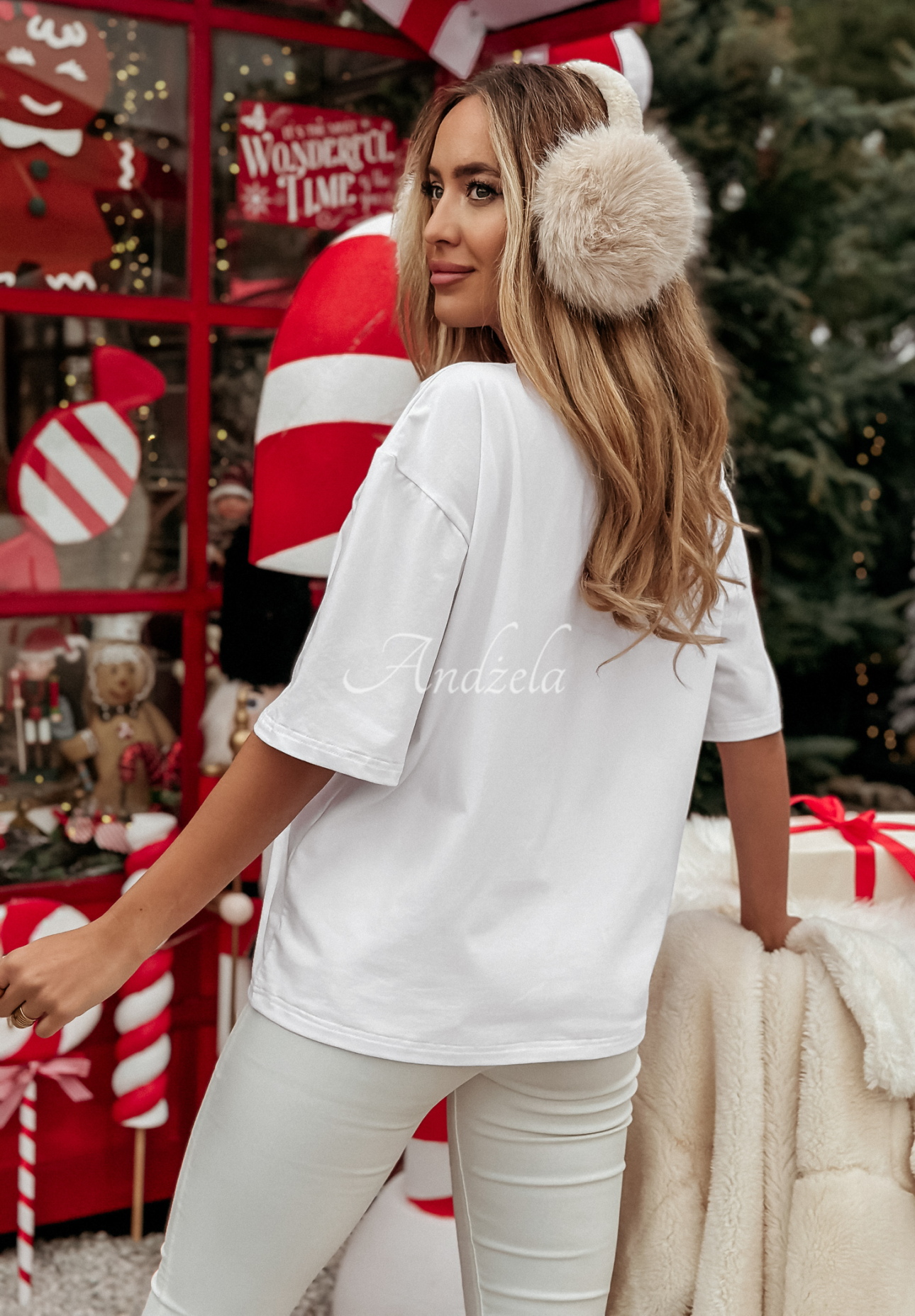 Świąteczny T-shirt z nadrukiem Santa Baby biały