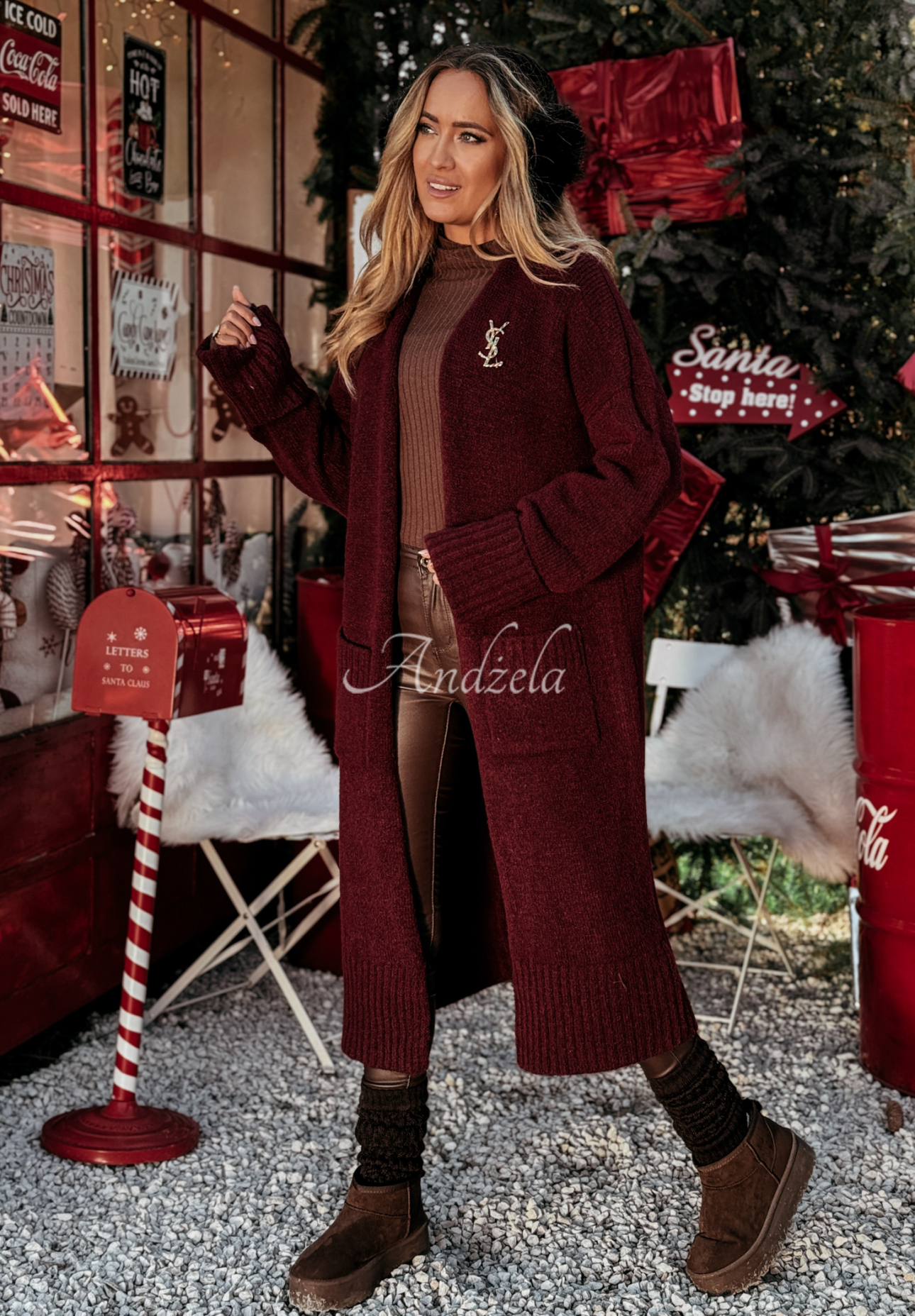 Long oversize cardigan with pockets Marbelio burgundy