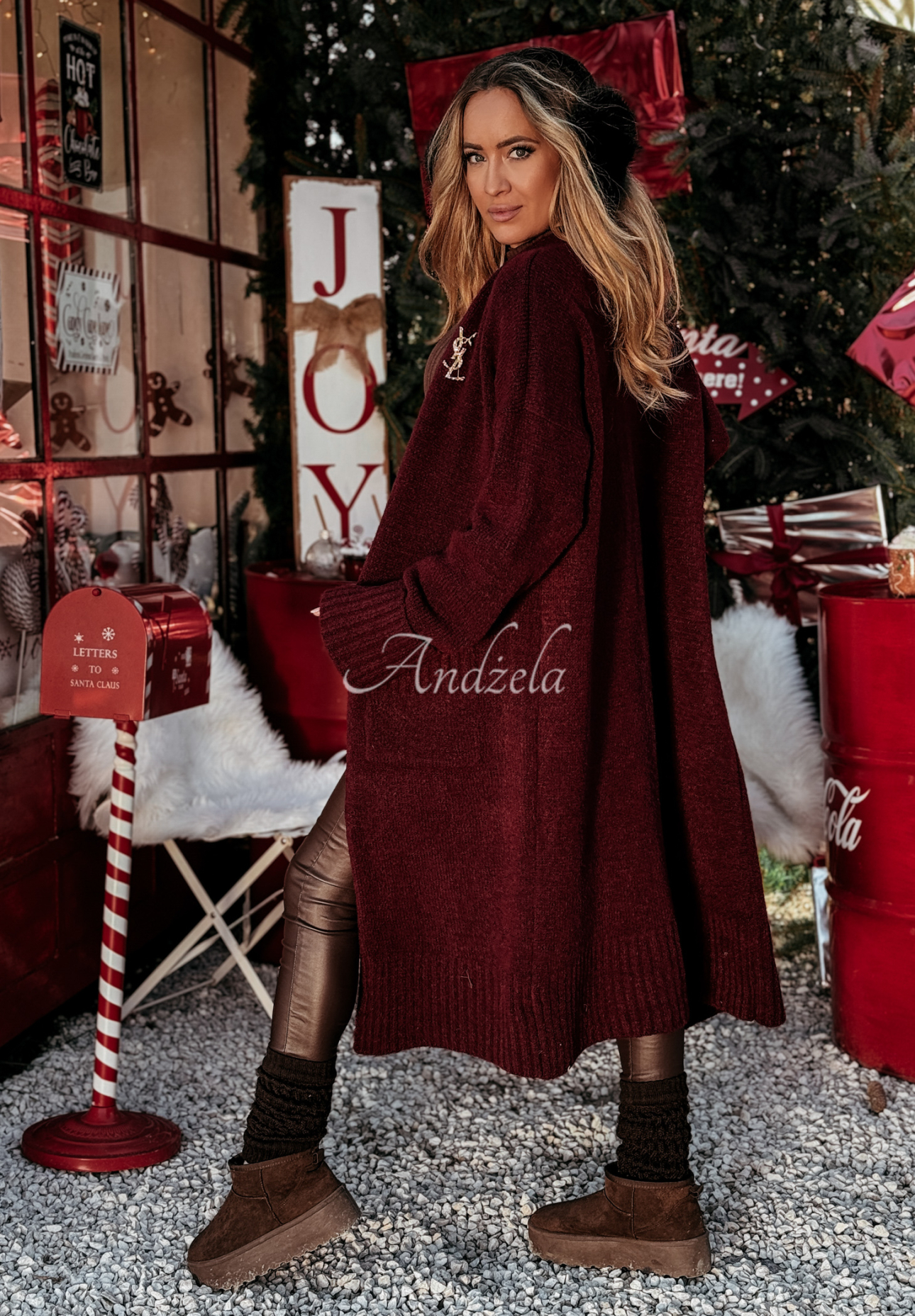 Long oversize cardigan with pockets Marbelio burgundy