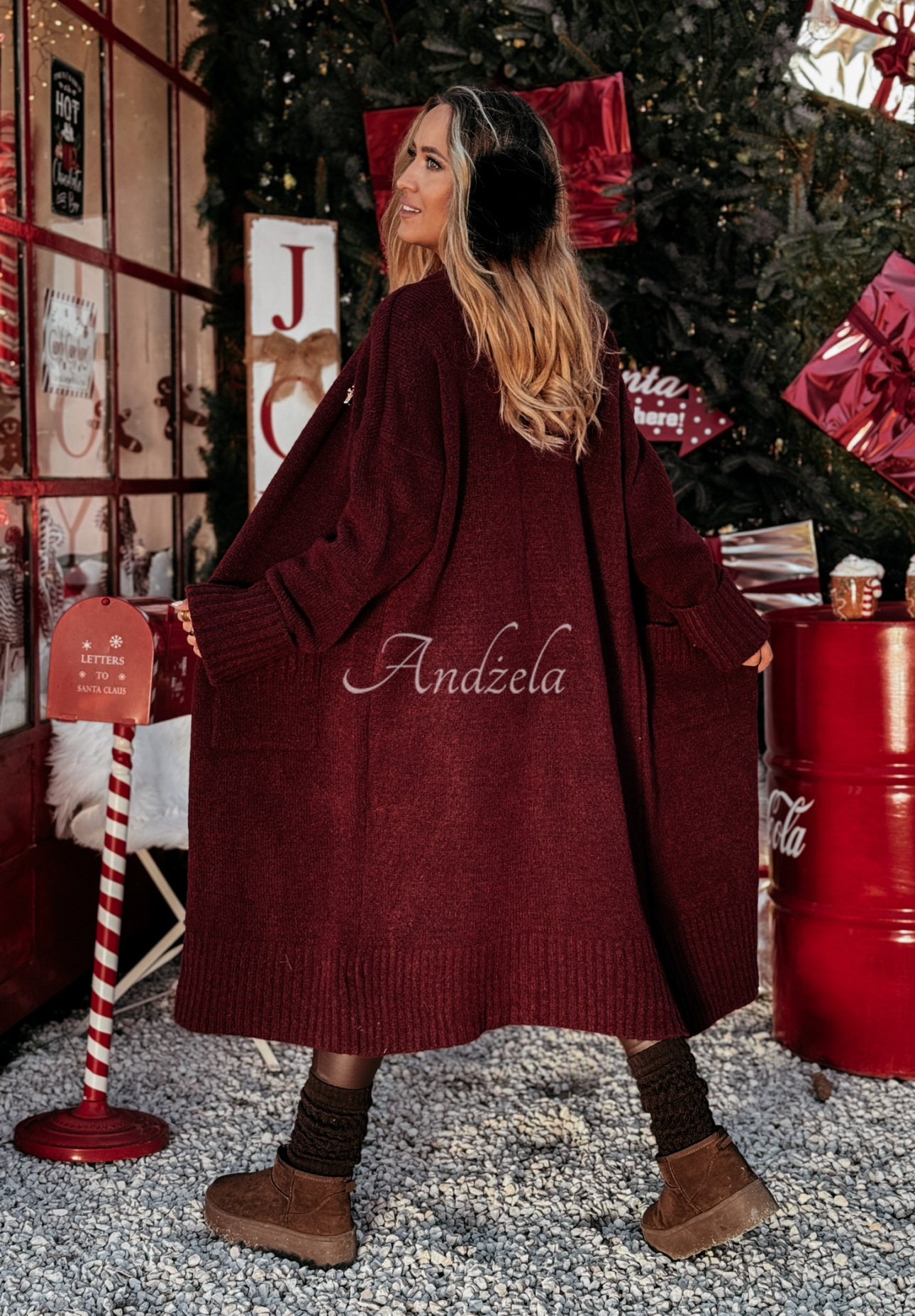 Long oversize cardigan with pockets Marbelio burgundy