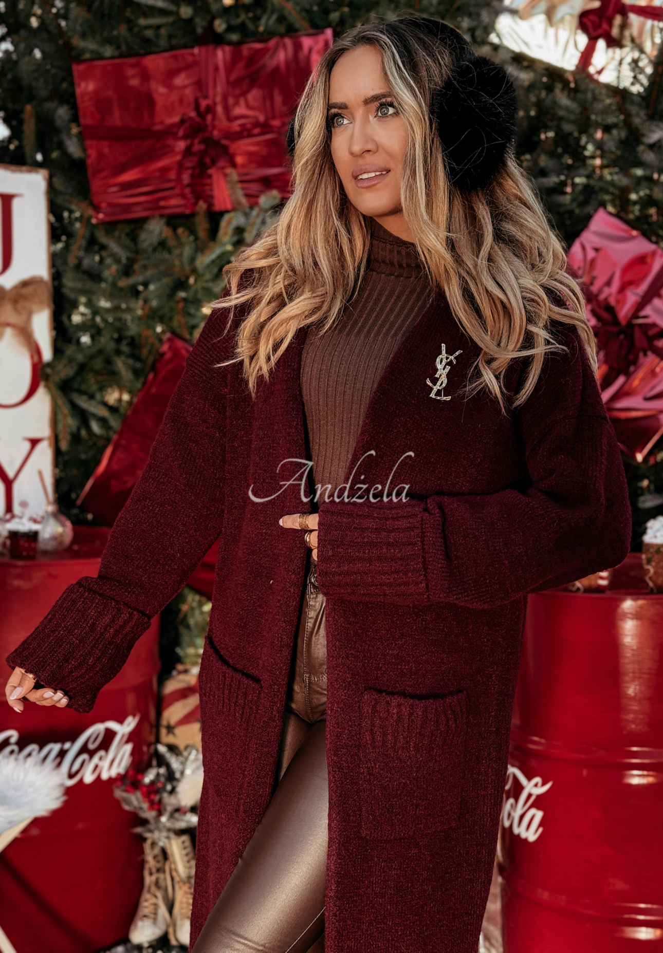 Long oversize cardigan with pockets Marbelio burgundy