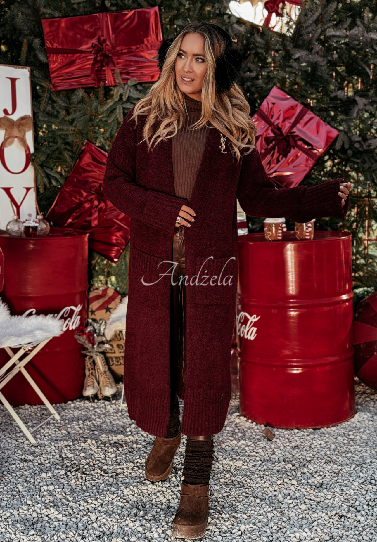 Long oversize cardigan with pockets Marbelio burgundy