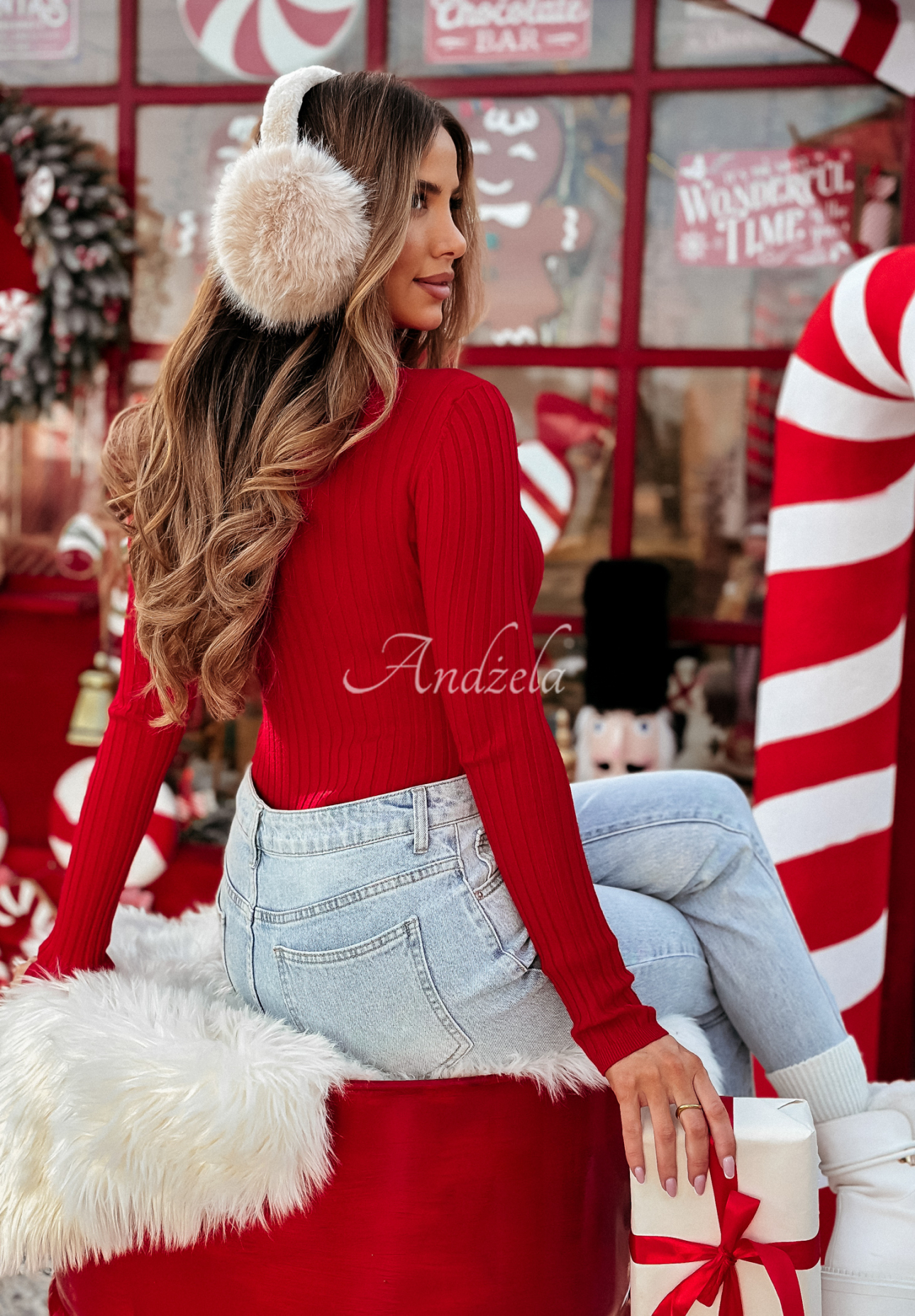 Lightweight ribbed turtleneck sweater Restful Pause red