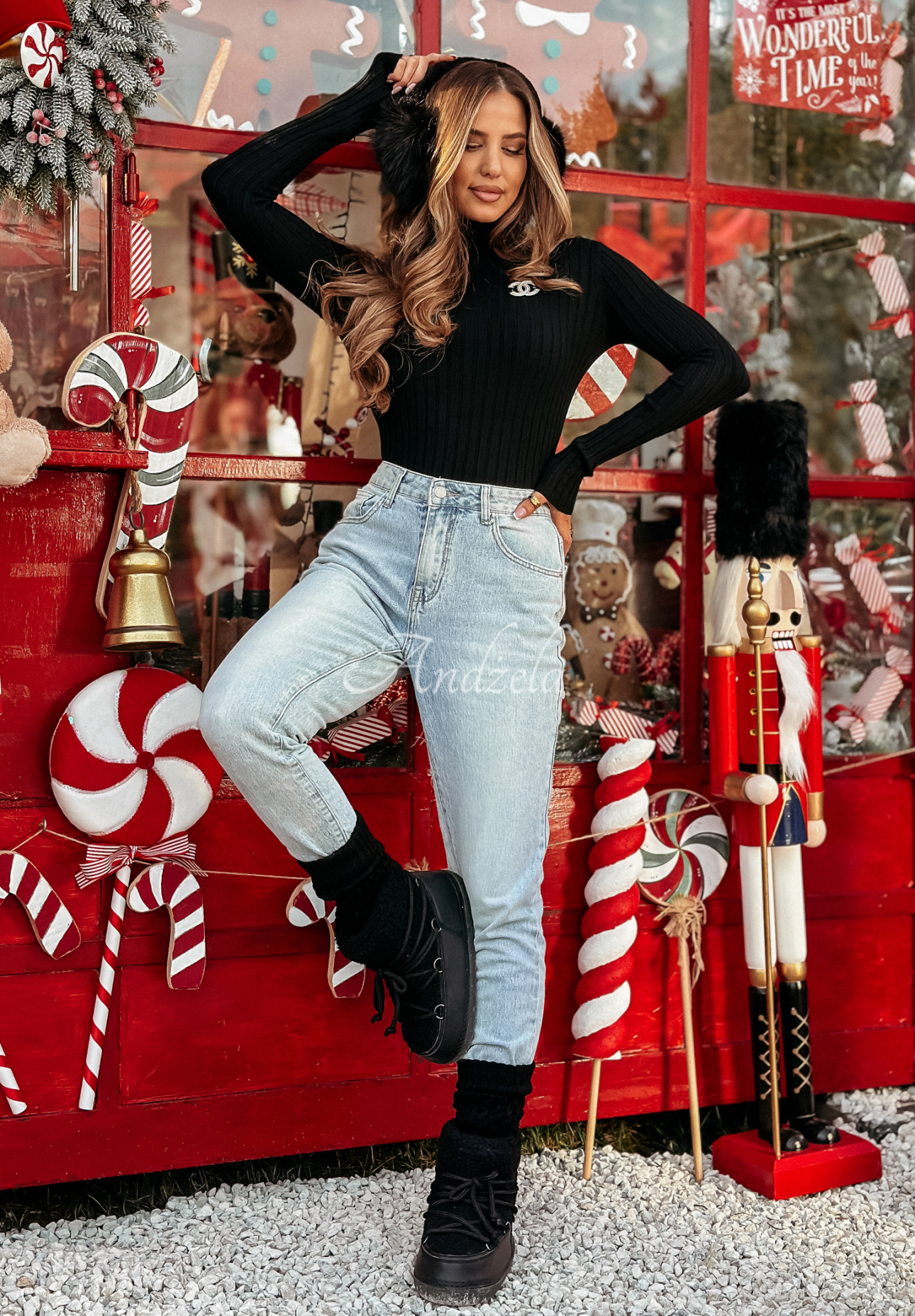 Lightweight ribbed turtleneck sweater Restful Pause black