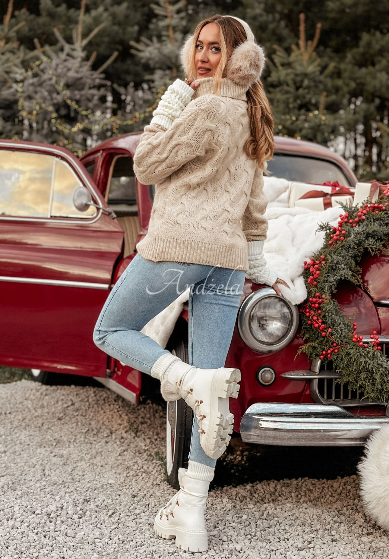 Embellished braided turtleneck sweater Zea beige