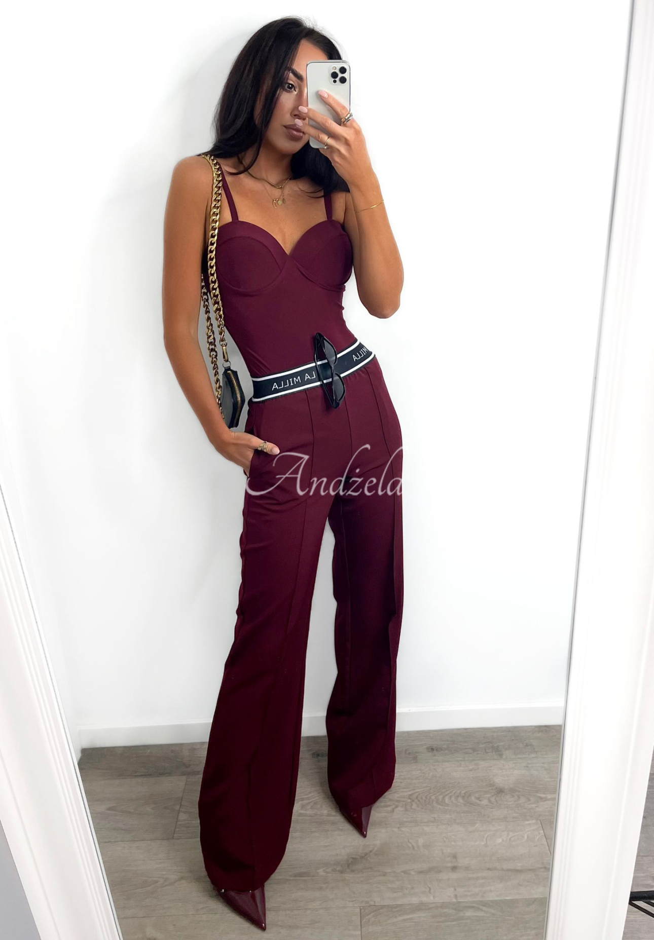 Eleganckie spodnie wide leg La Milla Sunshine Elegance burgundowe