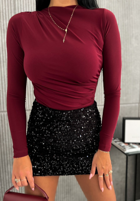 This Morning burgundy crease longsleeve blouse