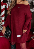 Dzianinowy sweter sukienka oversize California burgundowy