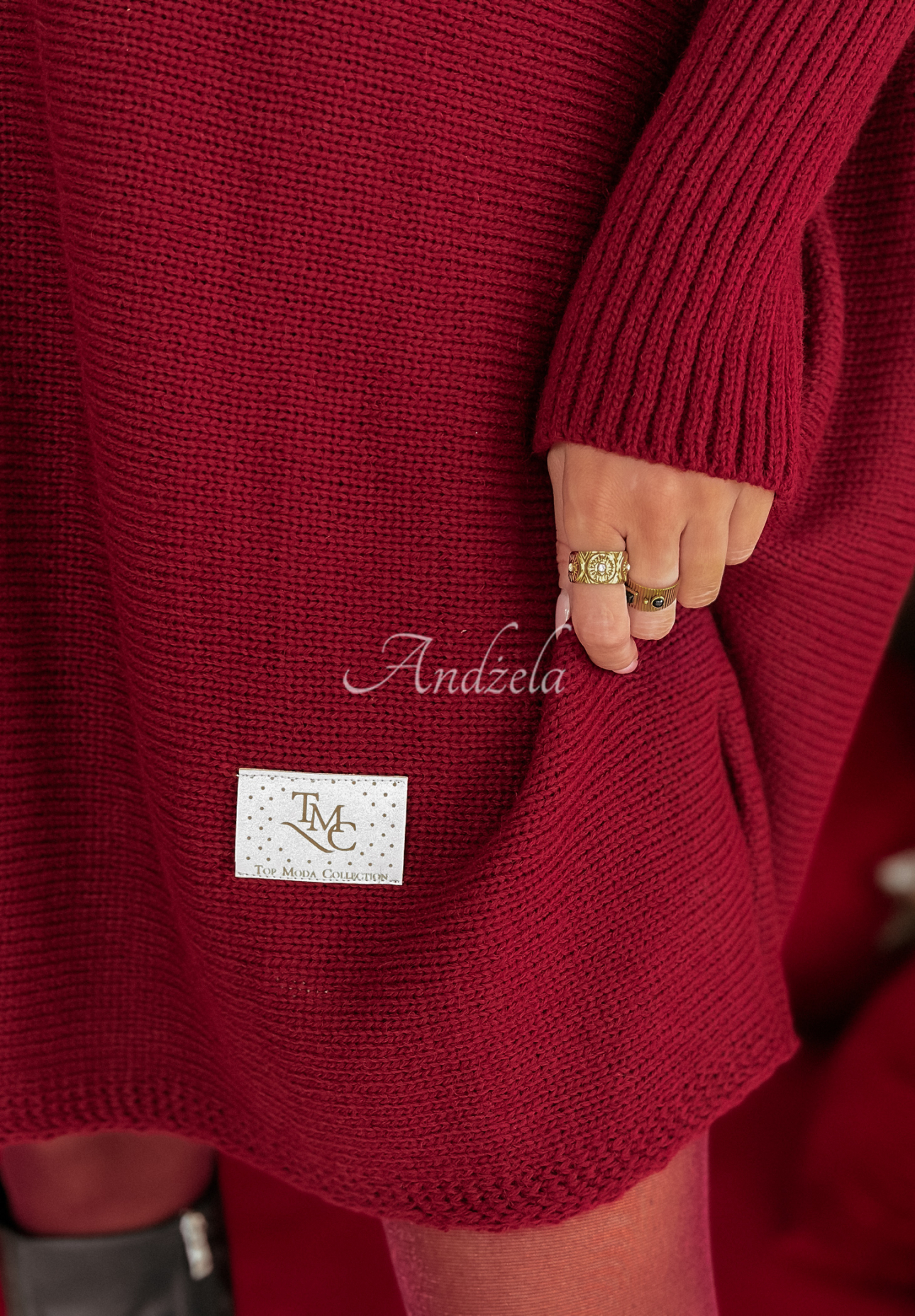 Dzianinowy sweter sukienka oversize California burgundowy