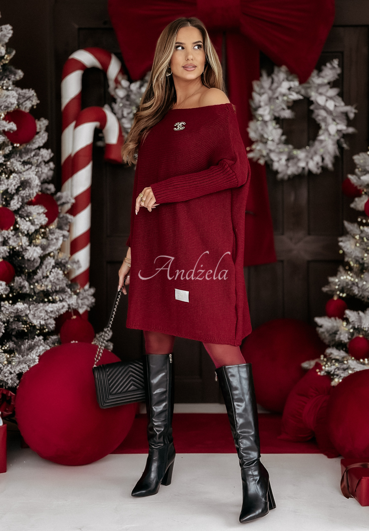 Knitted sweater dress oversize California burgundy