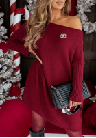 Dzianinowy sweter sukienka oversize California burgundowy