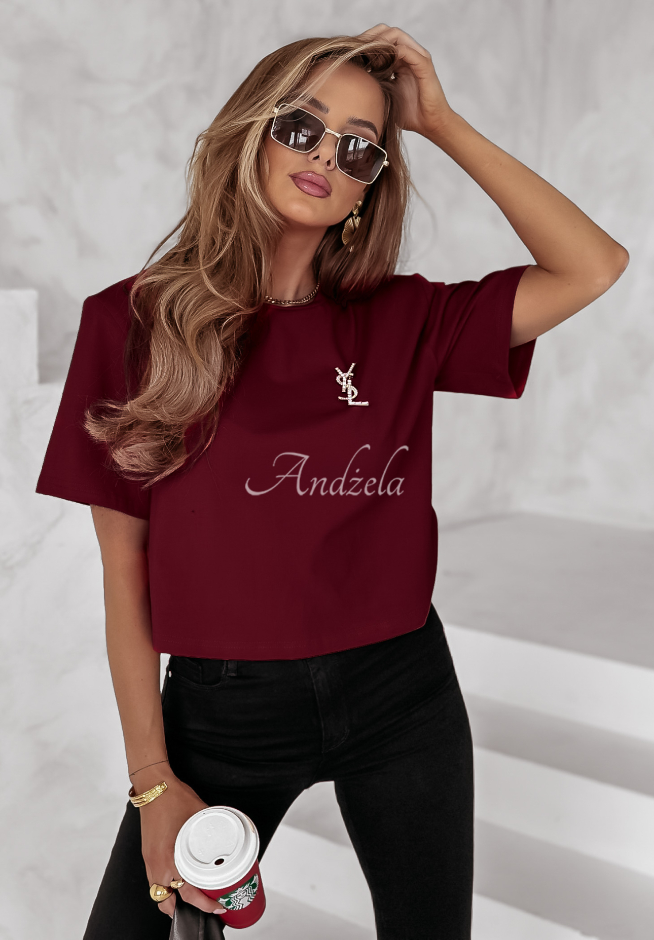 Krótki T-shirt Chicky-Chick burgundowy II