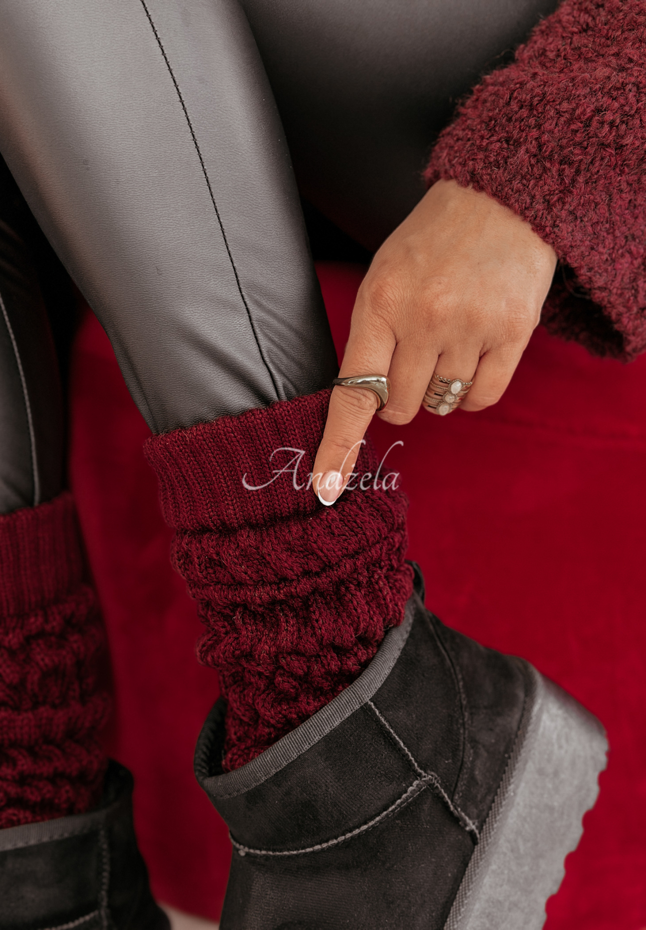 Embellished plaid warmer gaiters Winter Blues burgundy