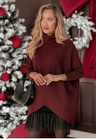 Sweter ovresize z golfem Winter Hue burgundowy