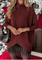 Sweter ovresize z golfem Winter Hue burgundowy