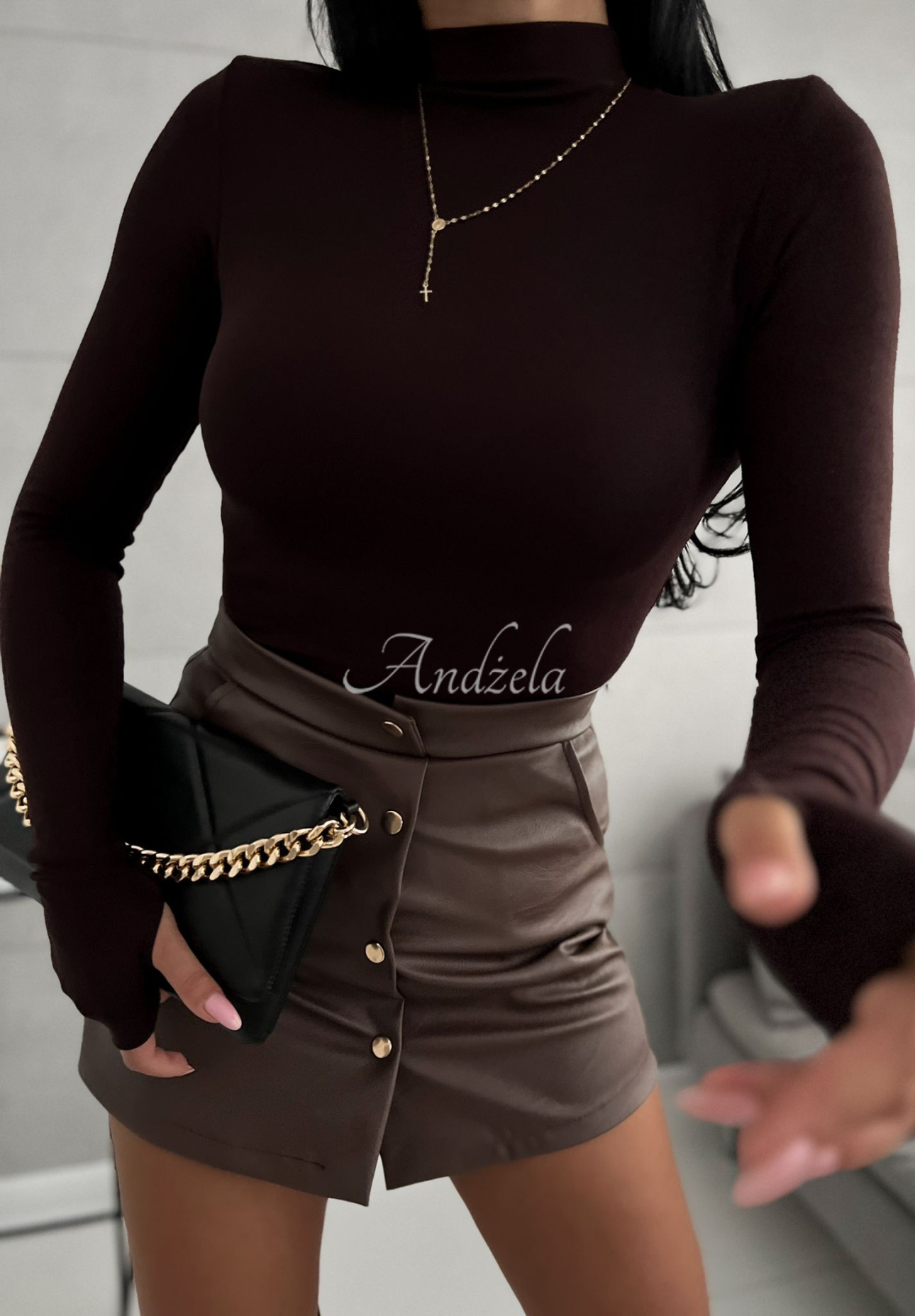 First Of All longsleeve blouse with half turtleneck in chocolate