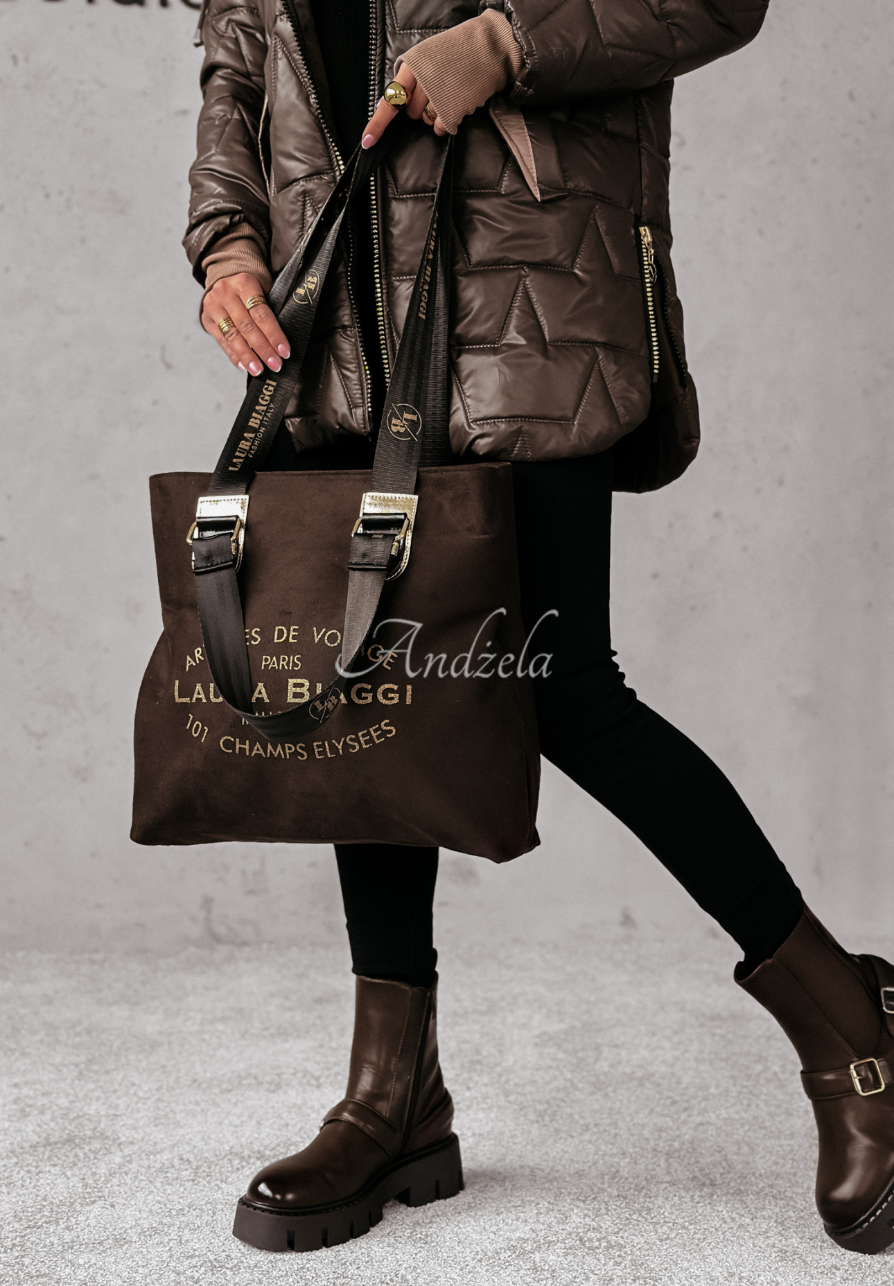 Voyage chocolate suede handbag