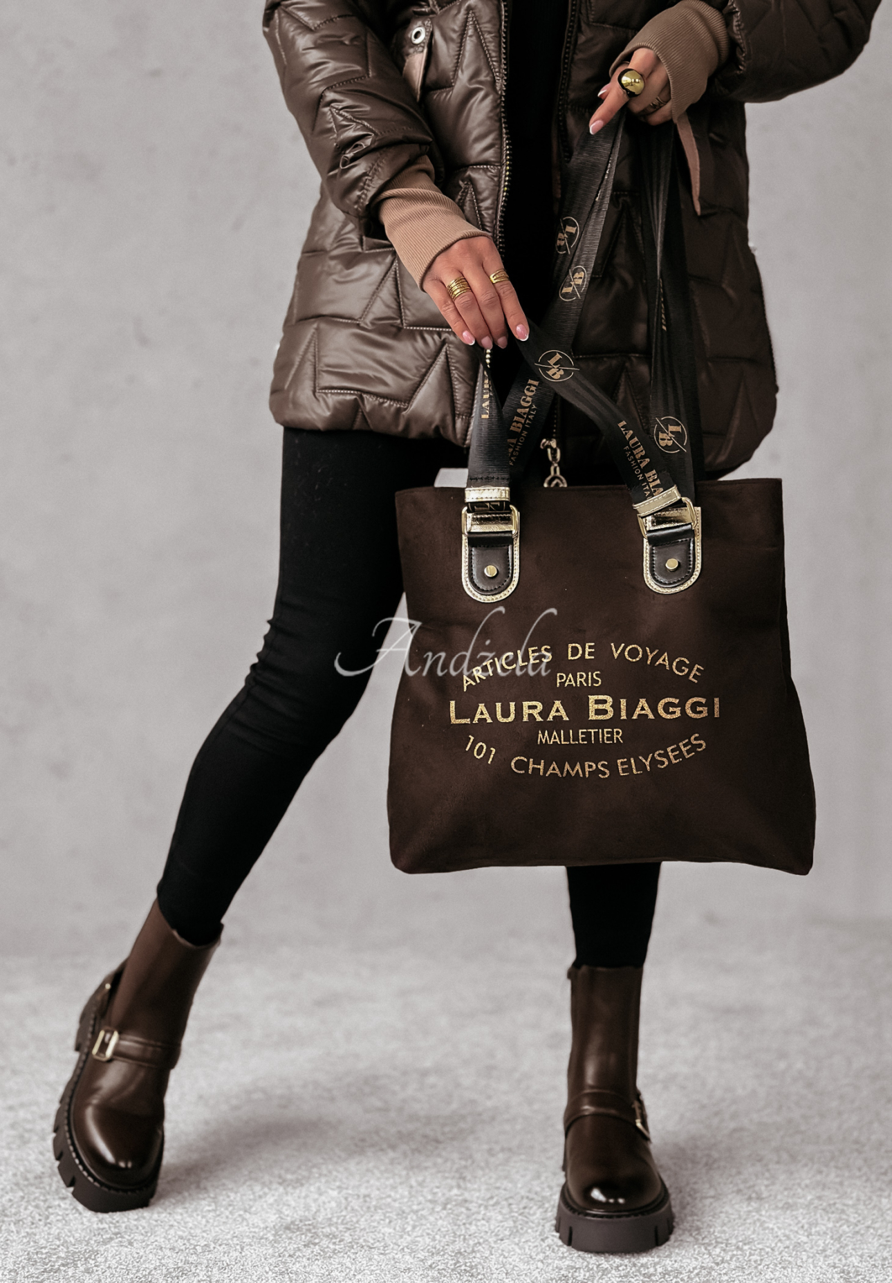 Voyage chocolate suede handbag
