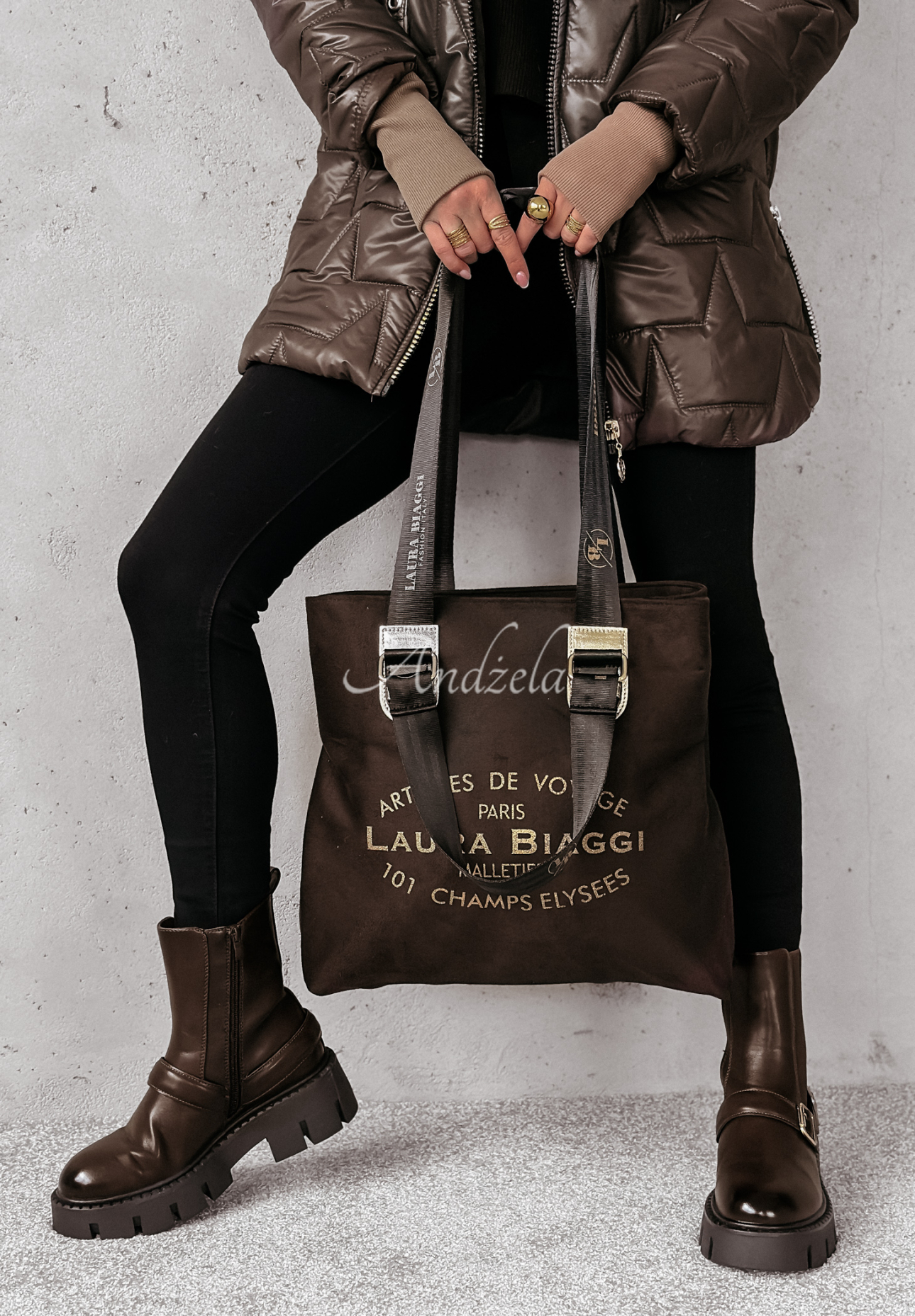 Voyage chocolate suede handbag