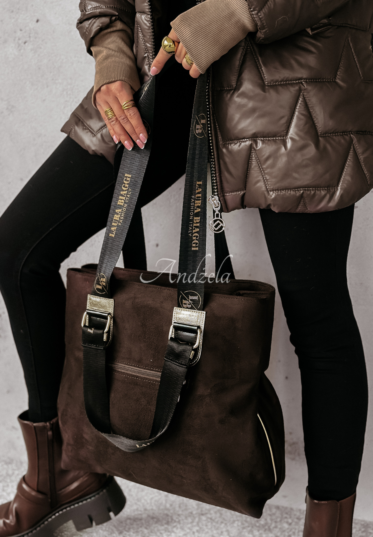 Voyage chocolate suede handbag