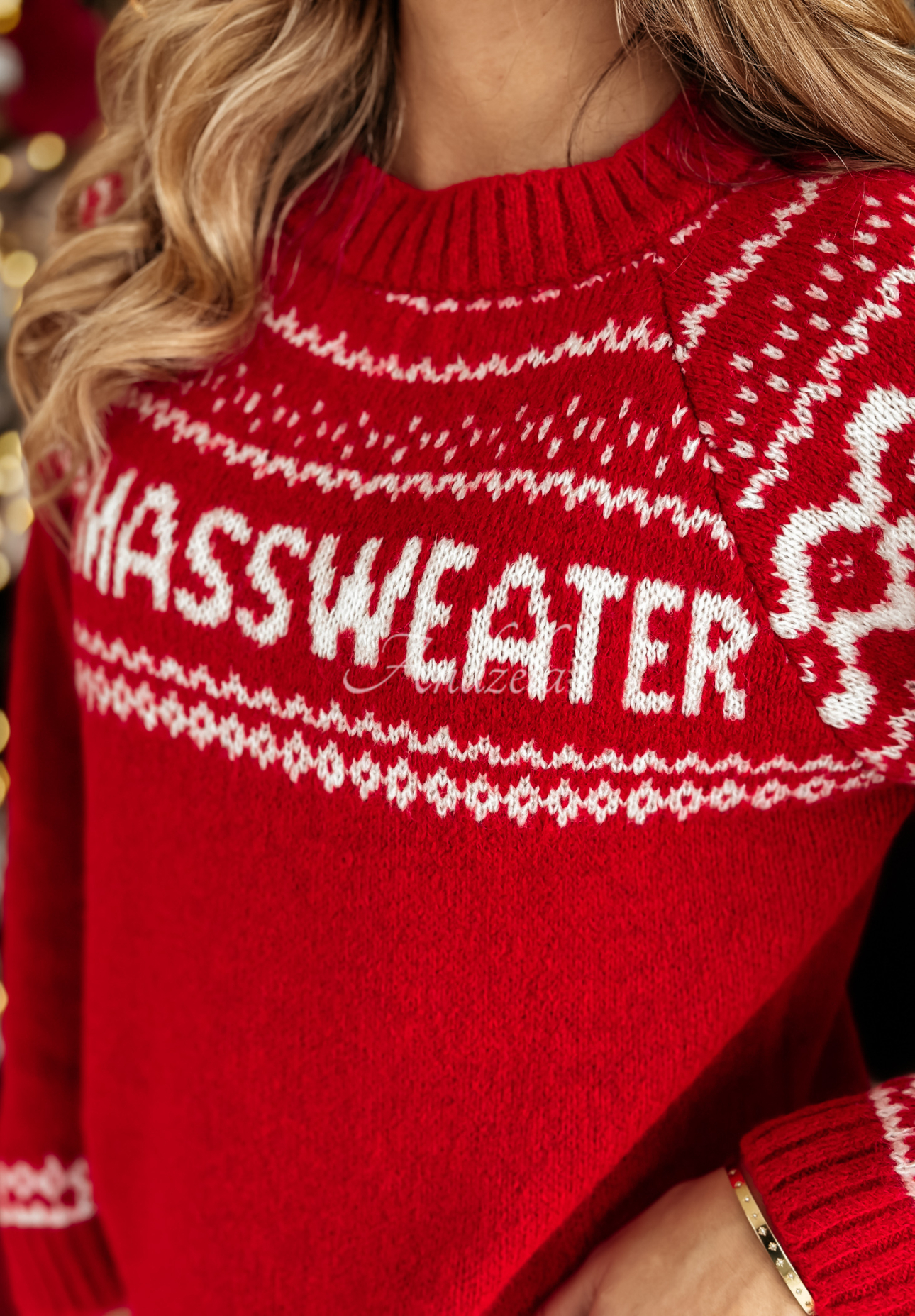 Świąteczny sweter we wzory Xmas Sweater czerwony