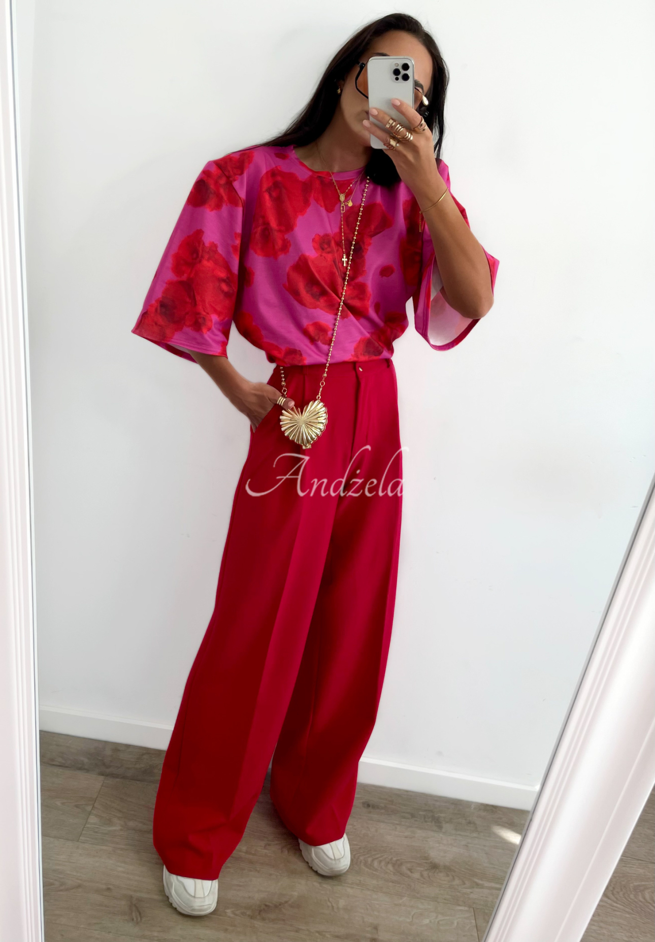 Eleganckie spodnie wide leg La Milla Avenue czerwone