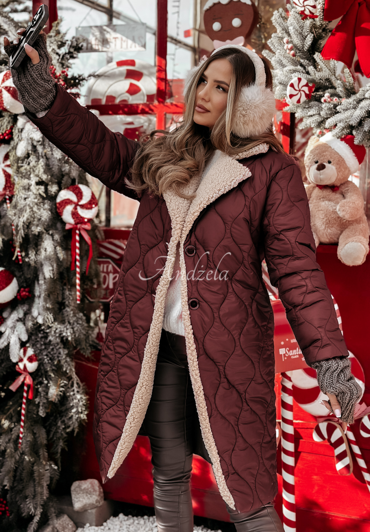 Warm Feelings burgundy quilted sheepskin jacket