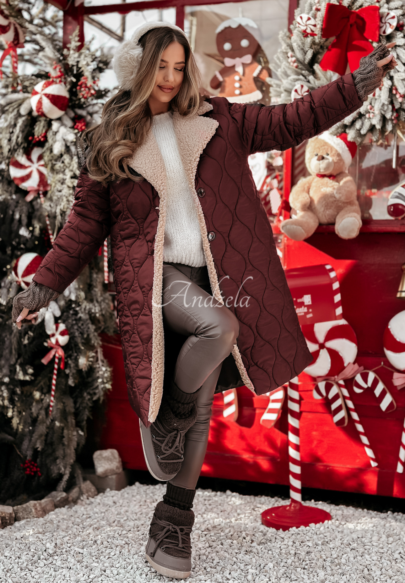 Warm Feelings burgundy quilted sheepskin jacket