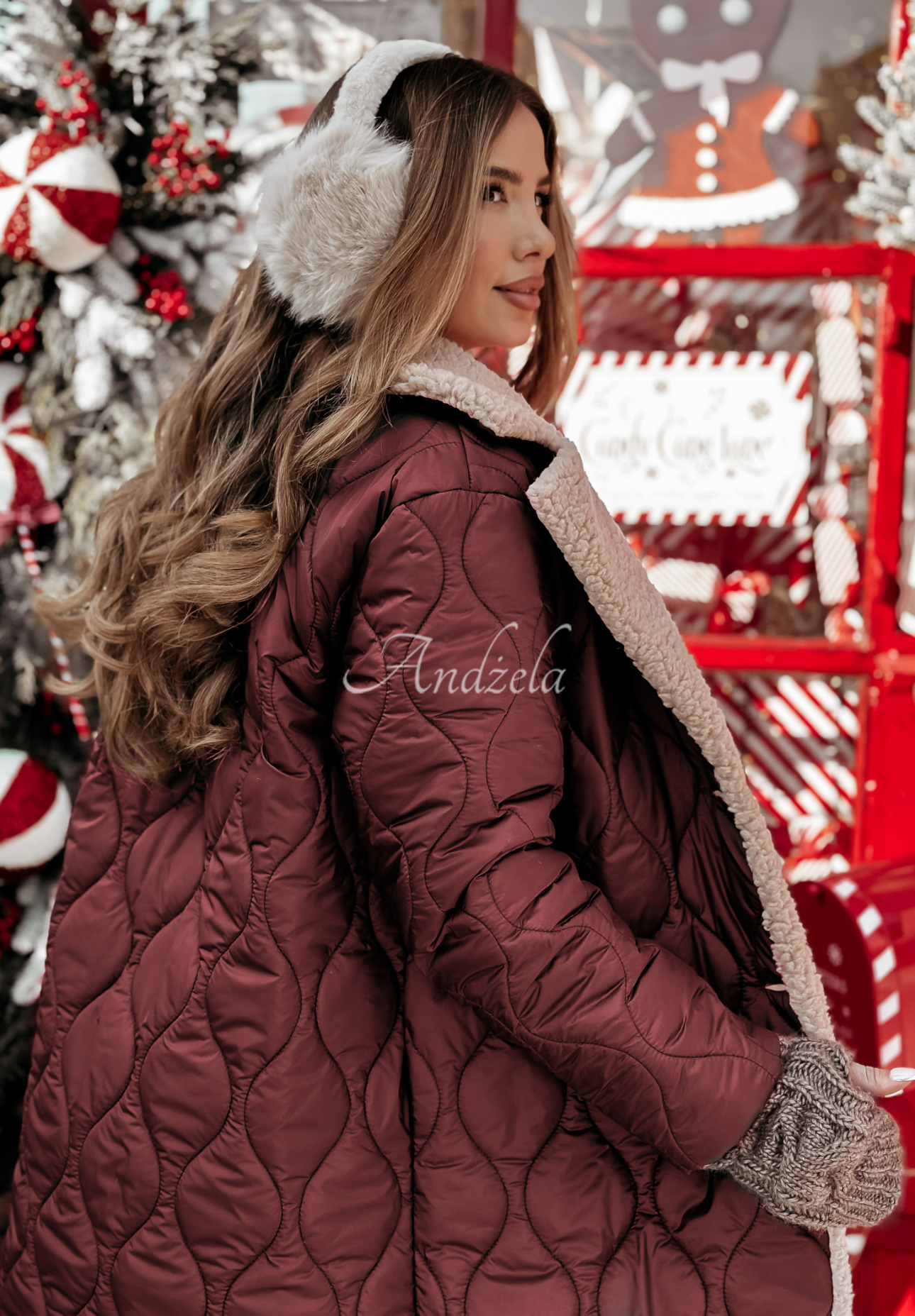 Warm Feelings burgundy quilted sheepskin jacket