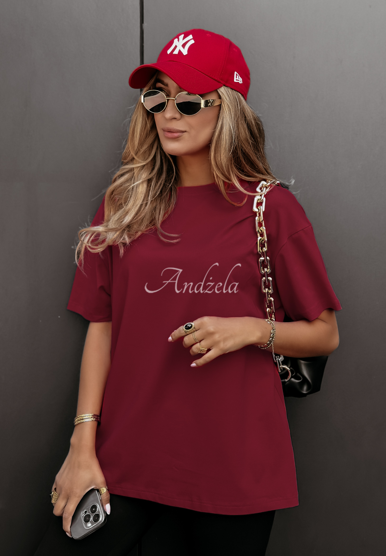 Bawełniany T-shirt Talk About Me burgundowy II