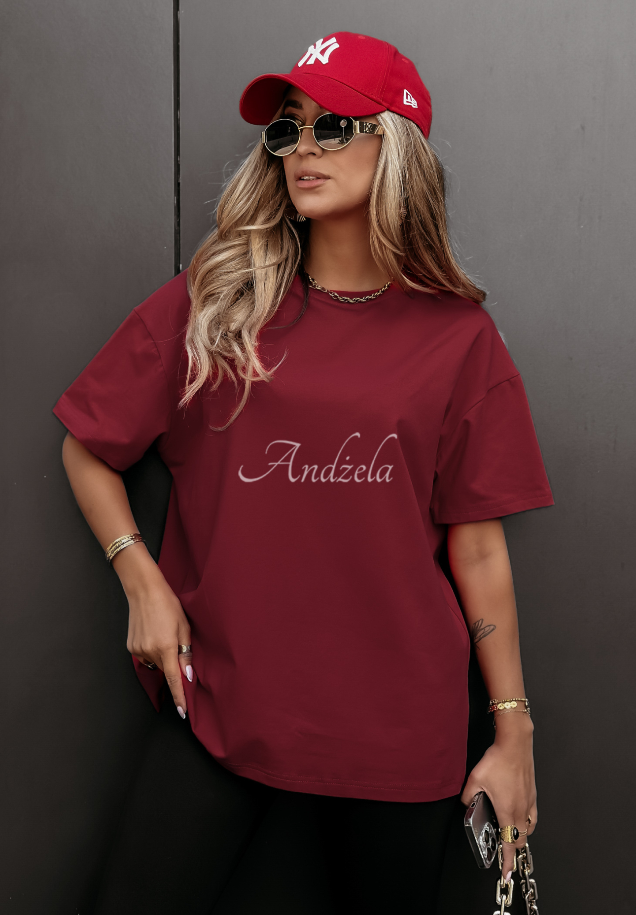 Bawełniany T-shirt Talk About Me burgundowy II