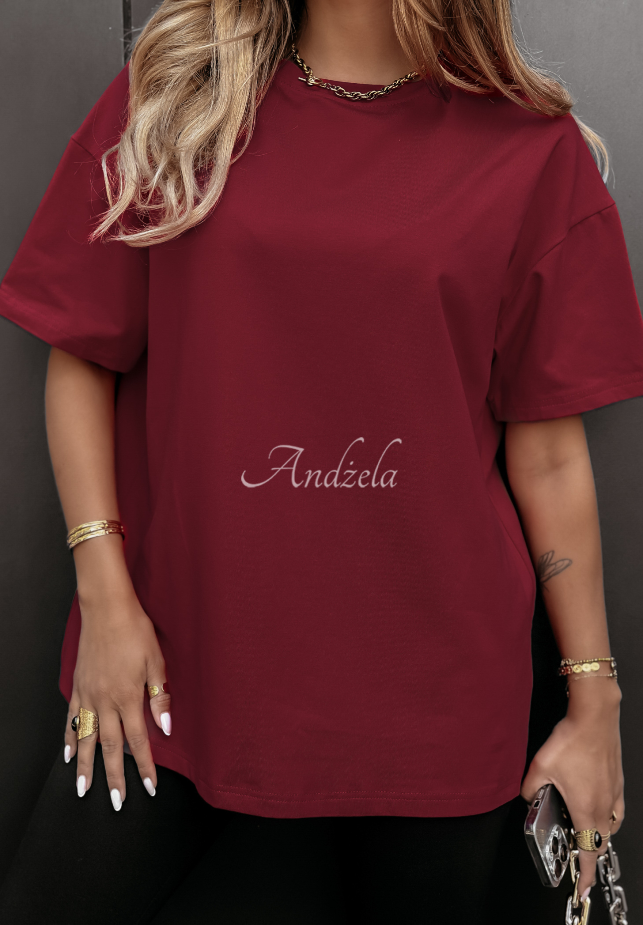 Bawełniany T-shirt Talk About Me burgundowy II